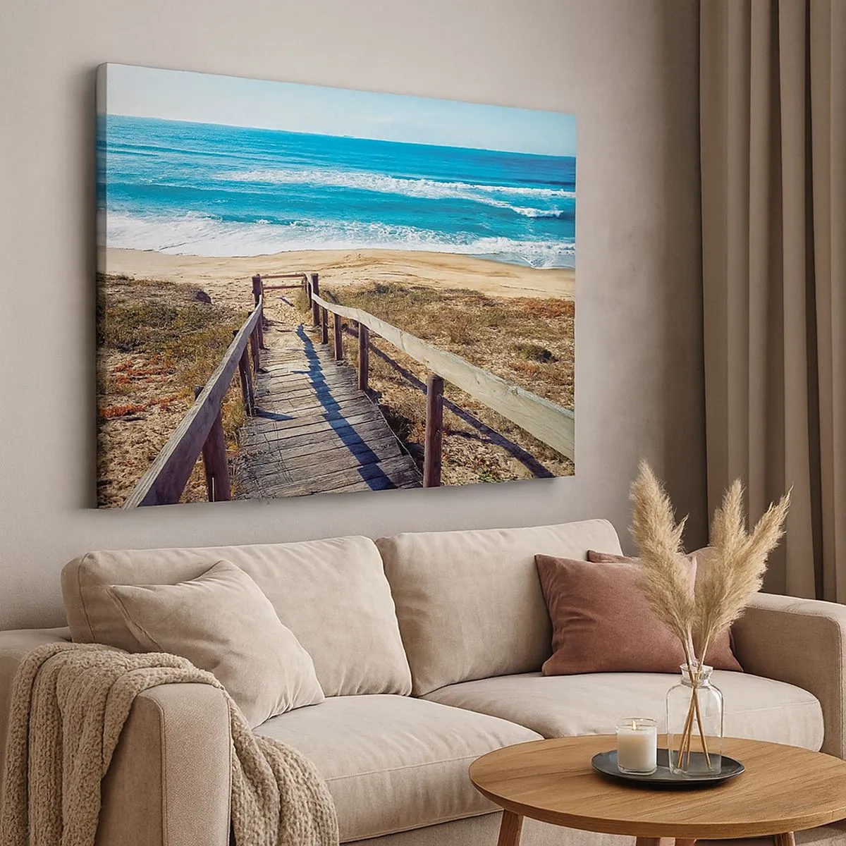 Canvas picture - Wooden path leading to the beach - 70x50cm - Run! - Modern wall decoration for the living room and bedroom ARTTOR