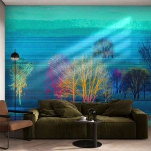 Photo Wallpaper Standard Eco - Abstract landscape with trees in cool shades of blue. - 100x70cm - Combed Landcsape - Modern wall decoration for the living room and bedroom ARTTOR