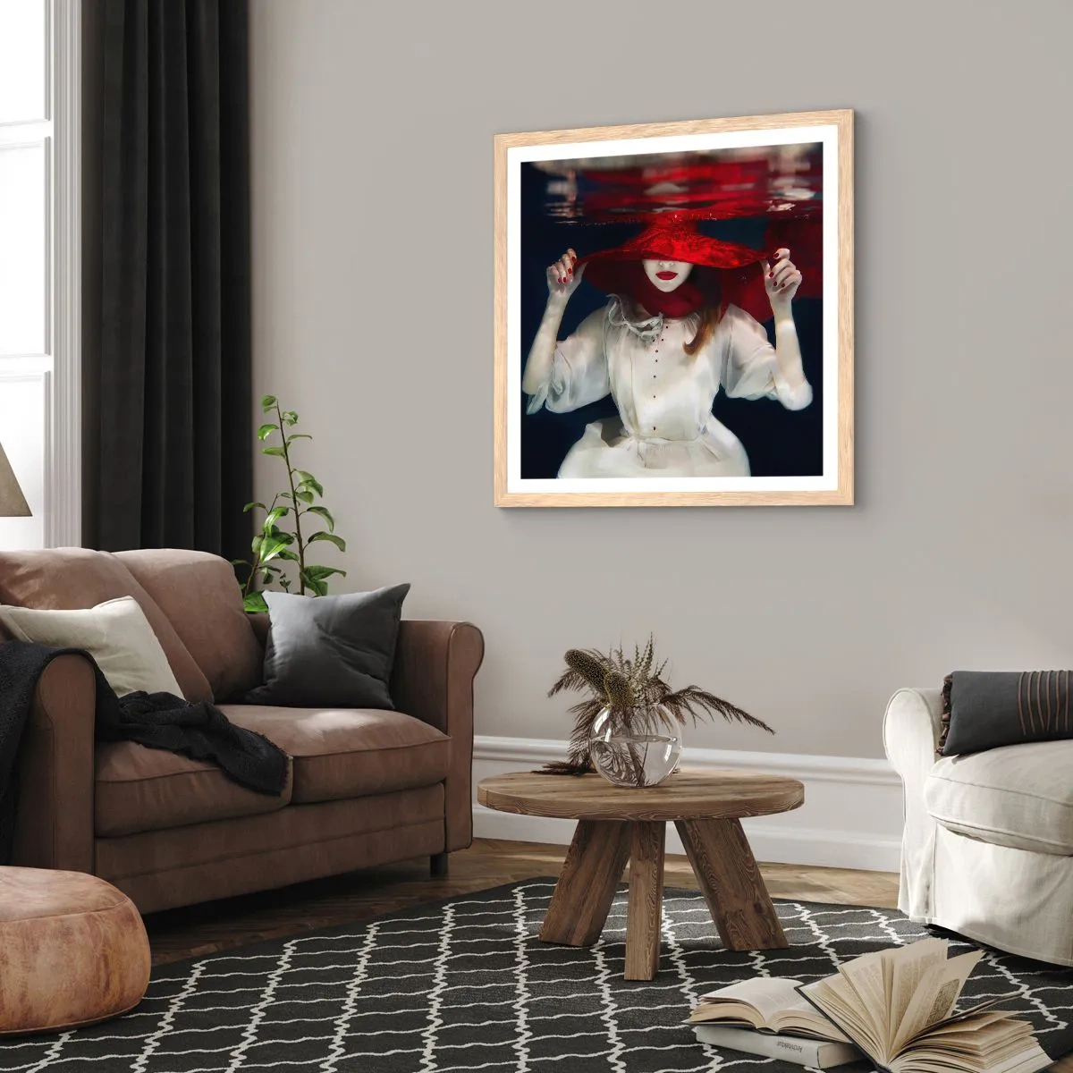 Poster in light oak frame - Mysterious Woman - 60x60 cm
