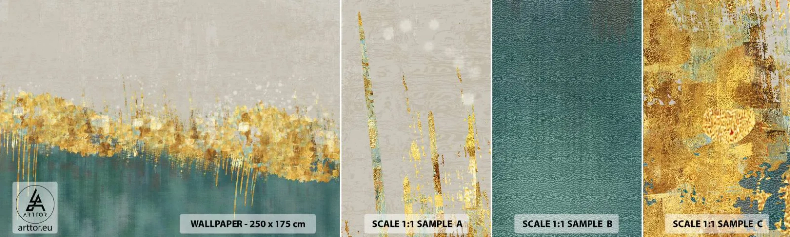 Photo Wallpaper Sample Self-Adhesive Deluxe Sticker - Golden Border - Art Deco, Piece, Pastel - 100x30 cm