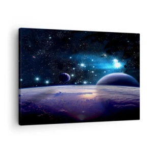 Canvas picture - A view of outer space with planets and stars - 70x50cm - Still Alone? - Modern wall decoration for the living room and bedroom ARTTOR