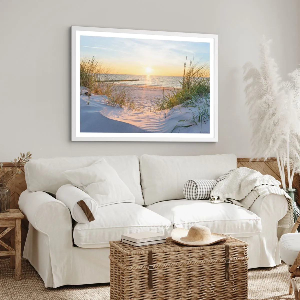 Poster in white frmae - Sound of the Sea, Singing of the Birds, Wild Beach among Grass - 50x40 cm
