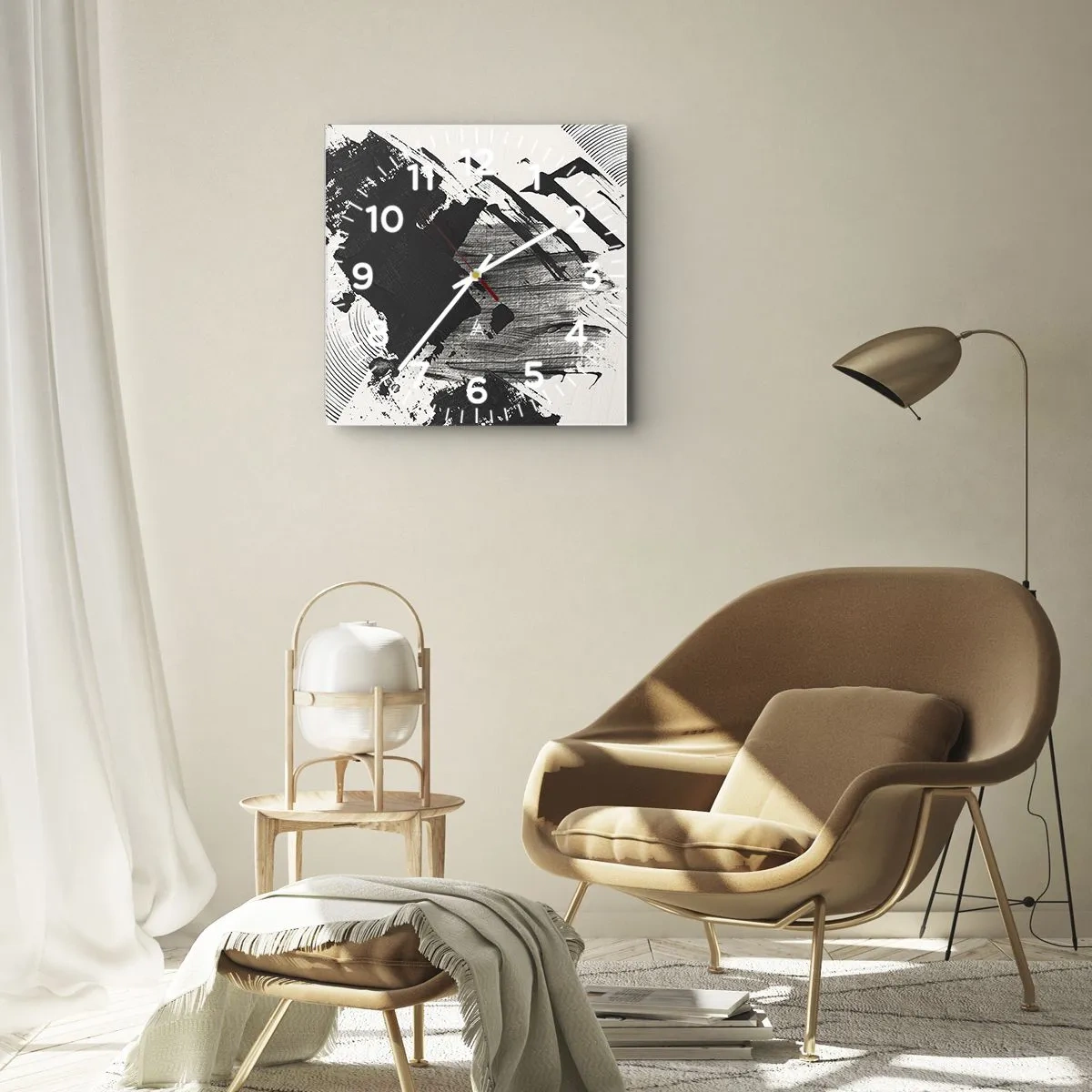 Wall clock - Clock on glass - Abstract - Expression of Black - 40x40 cm