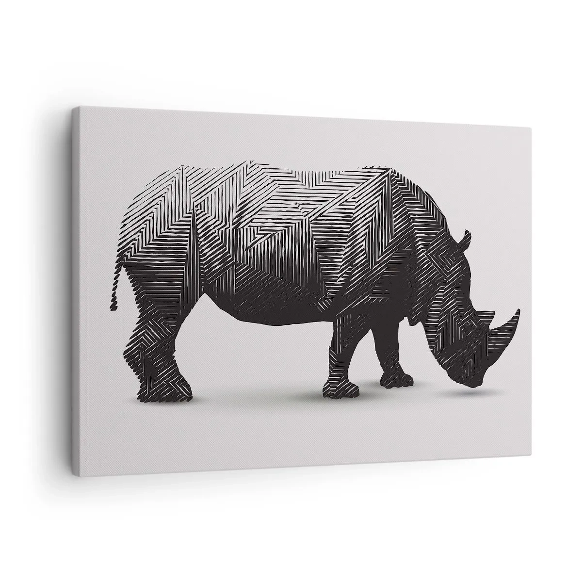 Canvas picture - Graphic silhouette of a rhinoceros in a black and white pattern - 70x50cm - Geometric Beauty of Nature - Modern wall decoration for the living room and bedroom ARTTOR