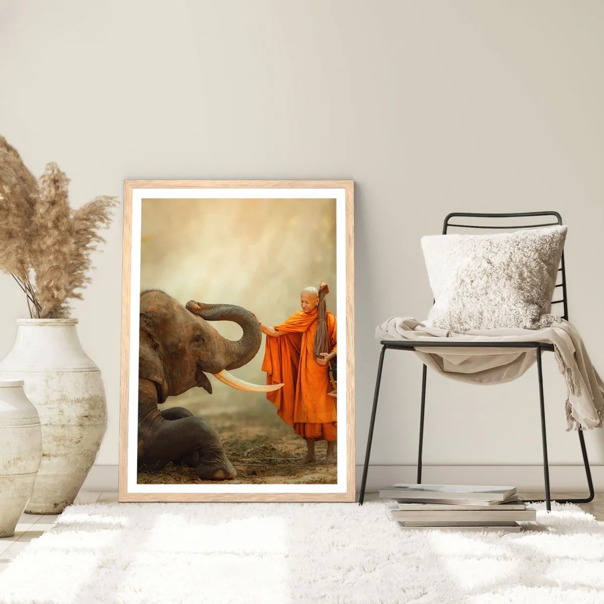 Poster in light oak frame - Unexpected Meeting - 40x50 cm