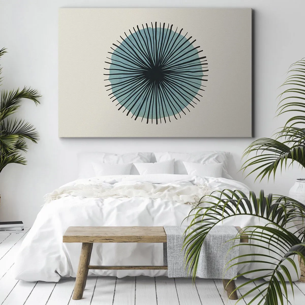 Canvas picture - Abstract circular form with blue rays - 70x50cm - Rays on Blue - Modern wall decoration for the living room and bedroom ARTTOR