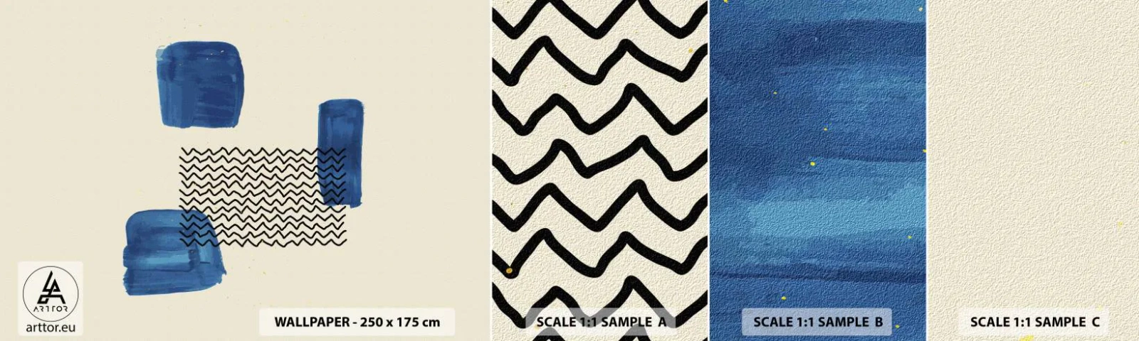 Photo Wallpaper Sample Self-Adhesive Deluxe Sticker - Abstract Quartet - Abstraction, Piece, Modern Art. - 100x30 cm