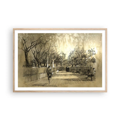 Poster in light oak frame - Moment Stopped with a Feather - 91x61 cm