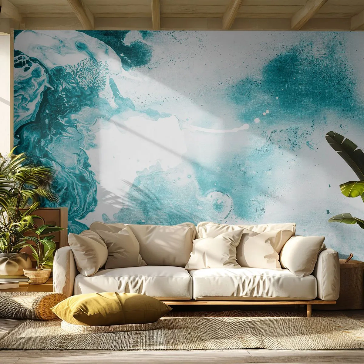 Photo Wallpaper Premium Sand - Lakes of Blue - Abstraction, Piece, Modern Art. - 400x280 cm