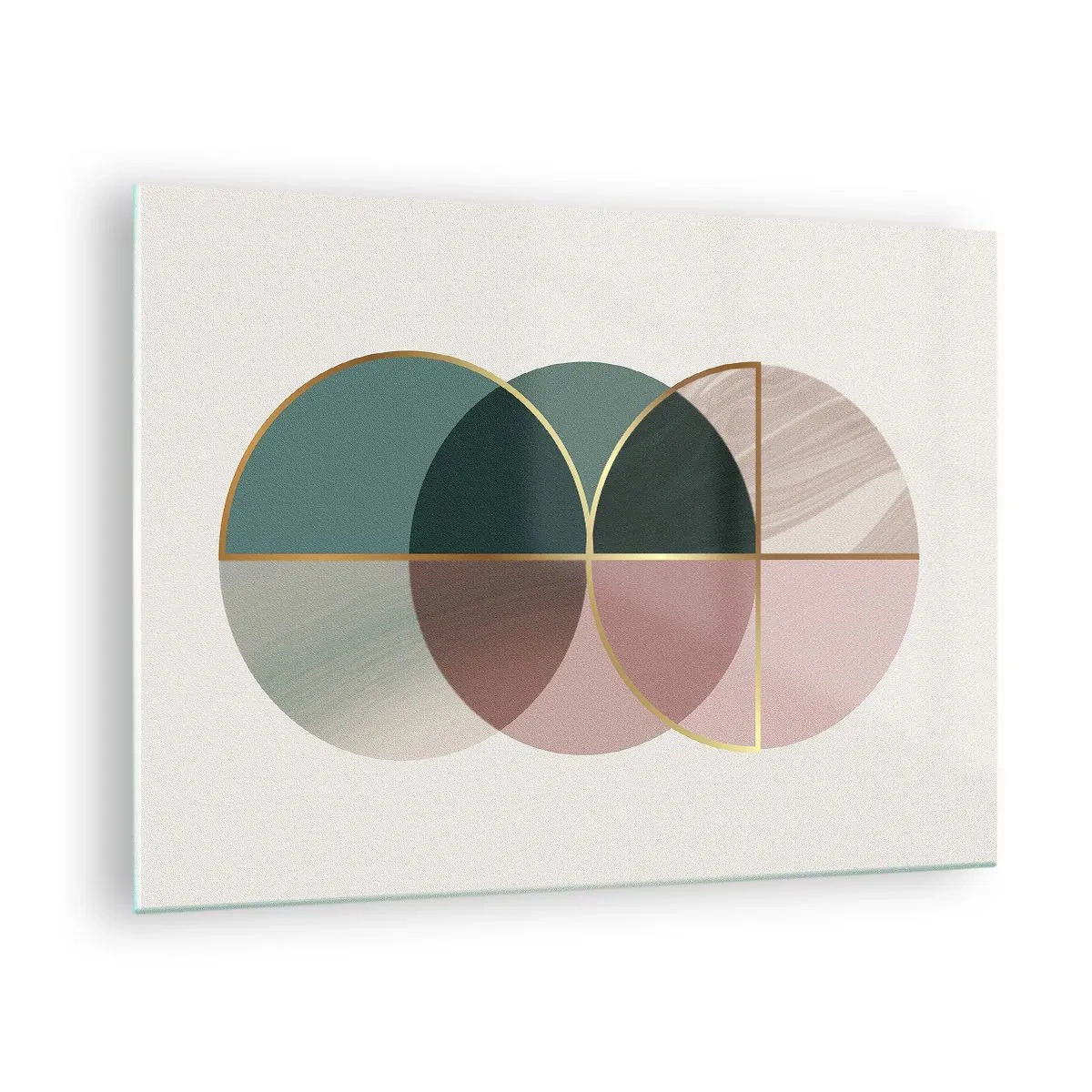 Glass picture - Geometric shapes with shades of green and pink on a light background - 70x50cm - Circle after Circle - Modern wall decoration for the living room and bedroom ARTTOR