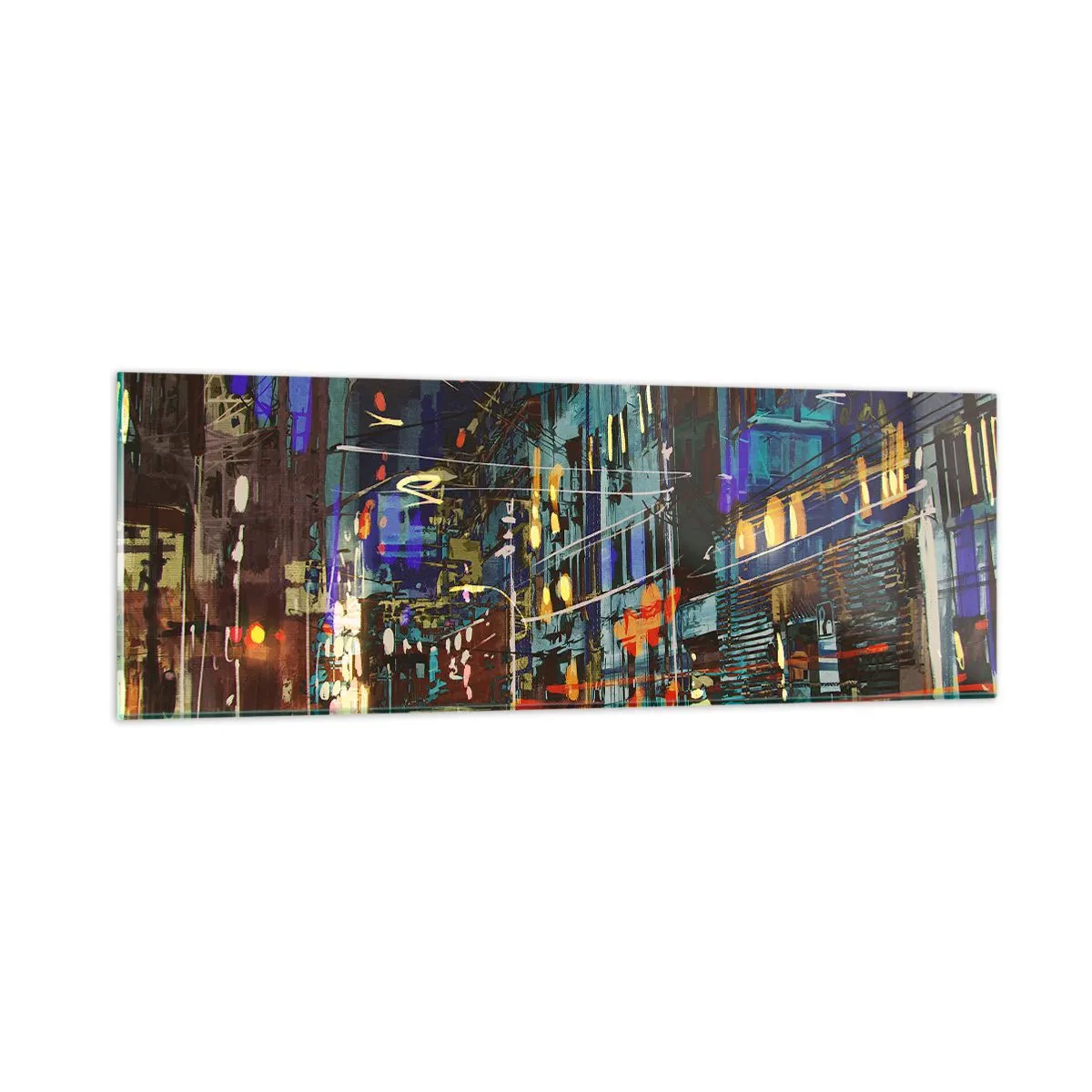 Glass picture - Evening Street Bustle - 90x30 cm