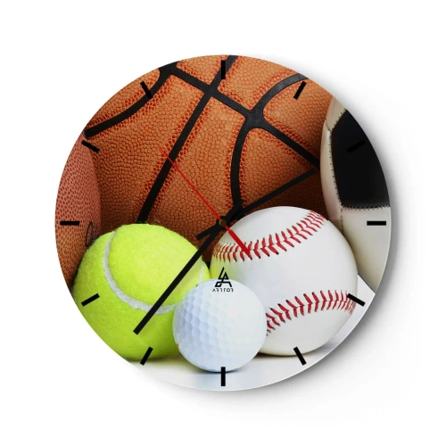 Wall clock - Clock on glass - Sports balls in various disciplines - 30x30cm - Football Unites Us - Modern wall decoration for the living room, kitchen, and bedroom ARTTOR