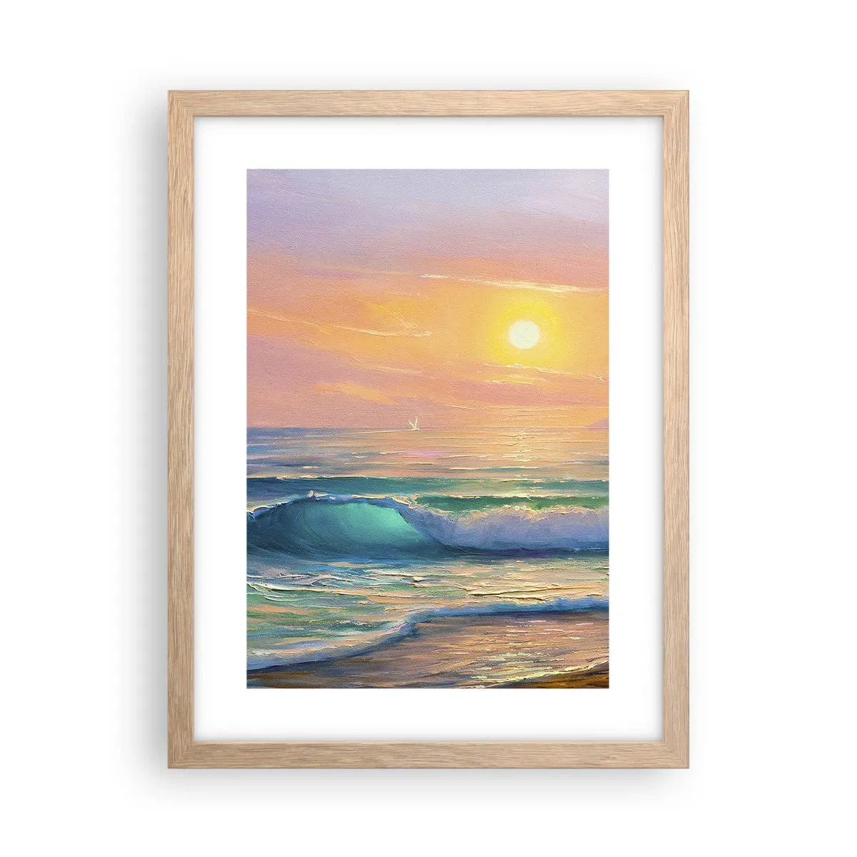 Poster in light oak frame - Turquoise Song of the Waves - 30x40 cm