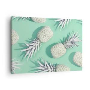 Canvas picture - White pineapples on a pastel background in a minimalist style - 70x50cm - It Combines Well with Mint - Modern wall decoration for the living room and bedroom ARTTOR