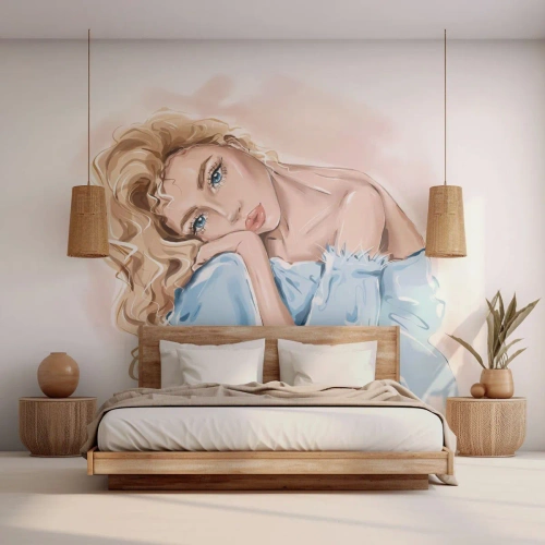 Photo Wallpaper Premium Canvas - Dreamy in Blue - Woman, Fashion, Graphics - 150x105 cm