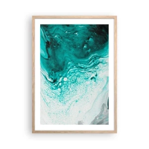 Poster in light oak frame - Dissolving in White and Turquoise - 50x70 cm