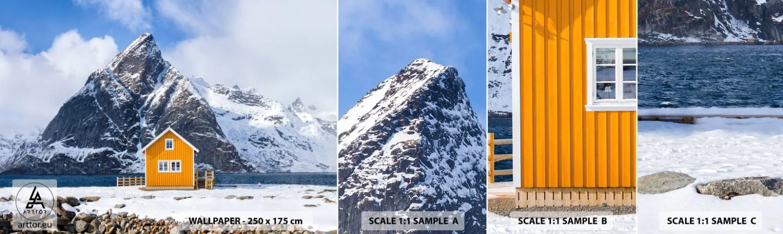 Photo Wallpaper Sample Self-Adhesive Deluxe Sticker - Scandinavian Holiday - Winter, Alps, Mountains - 100x30 cm