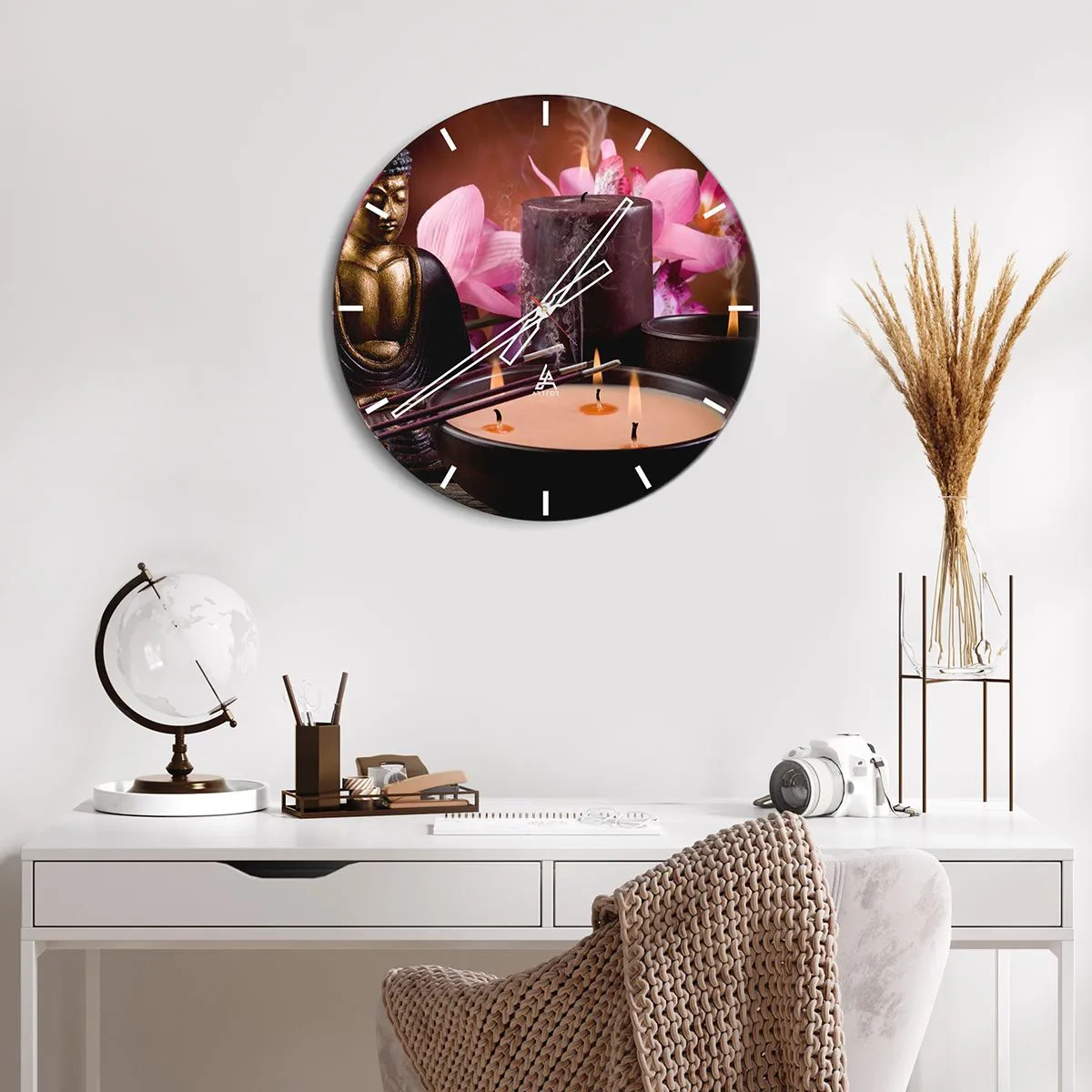 Wall clock - Clock on glass - Clear the Mind, Calm the Body - 30x30 cm