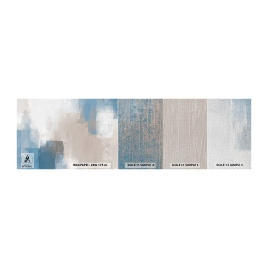 Photo Wallpaper Sample Premium Canvas - Pink Abstract with a Blue Curtain - Piece, Contemporary, Paints - 100x30 cm