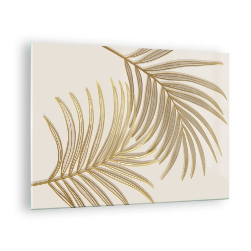 Glass picture - Golden palm leaves on a light background - 70x50cm - Golden Palm! - Modern wall decoration for the living room and bedroom ARTTOR
