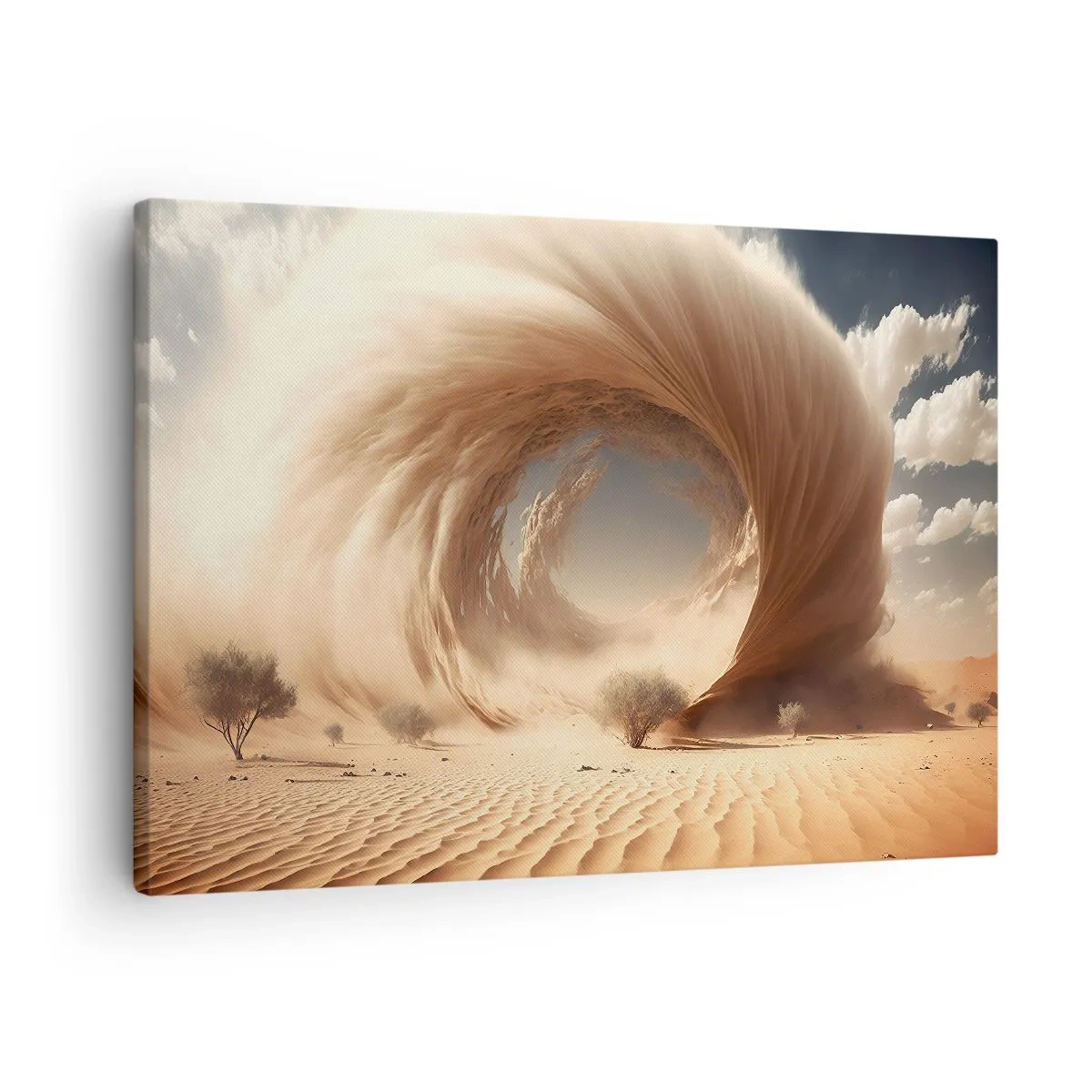 Canvas picture - Dynamic sand swirl in a desert with trees - 70x50cm - Open Portal - Modern wall decoration for the living room and bedroom ARTTOR
