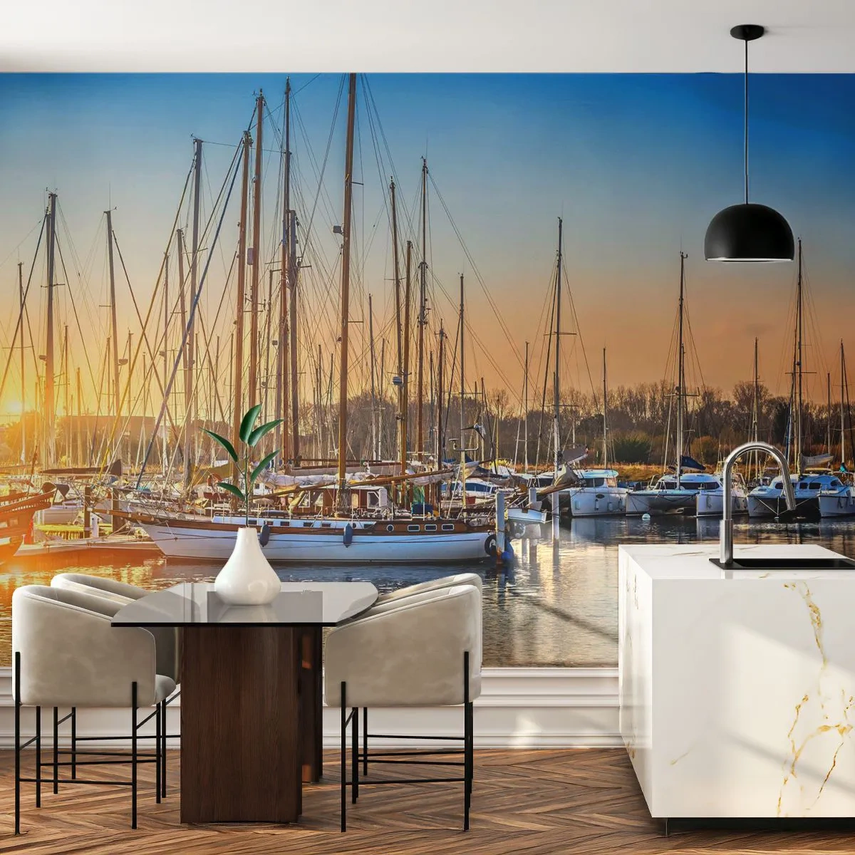 Self-Adhesive Photo Wallpaper Deluxe Sticker - Wind Has to Sleep Too - Landscape, Marina, Sailboat - 250x175 cm