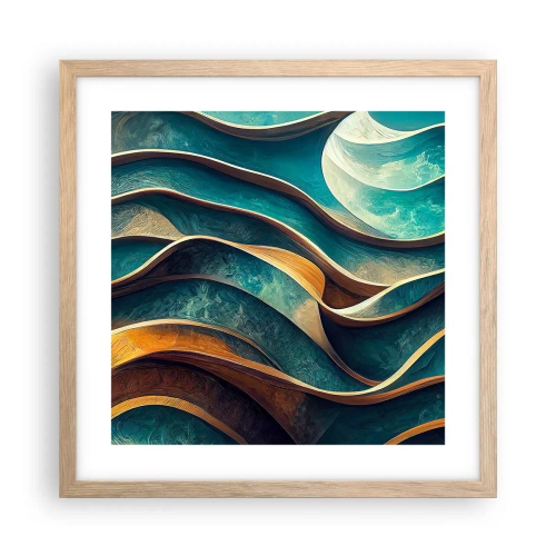 Poster in light oak frame - Meanderings of Blue - 40x40 cm