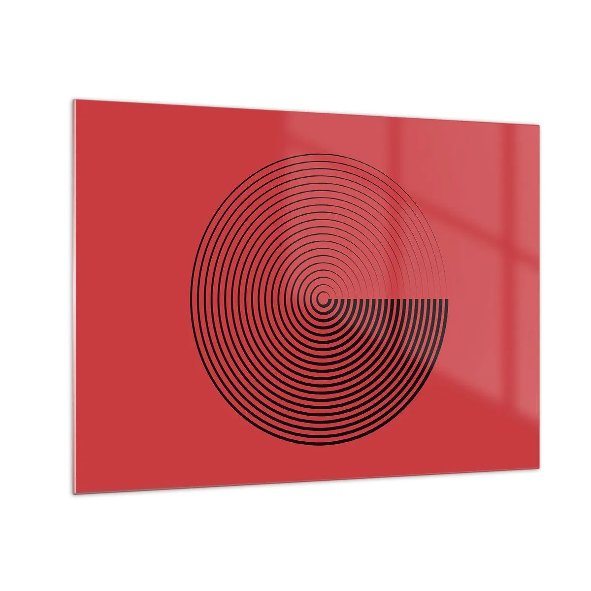 Glass picture - Black concentric circles on a red background - 70x50cm - Circular Movement - Modern wall decoration for the living room and bedroom ARTTOR