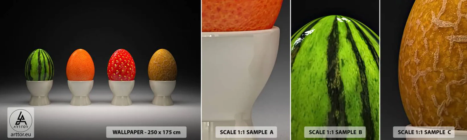 Photo Wallpaper Sample Self-Adhesive Deluxe Sticker - Fruity breakfast - Abstraction, Fruit, Egg - 100x30 cm