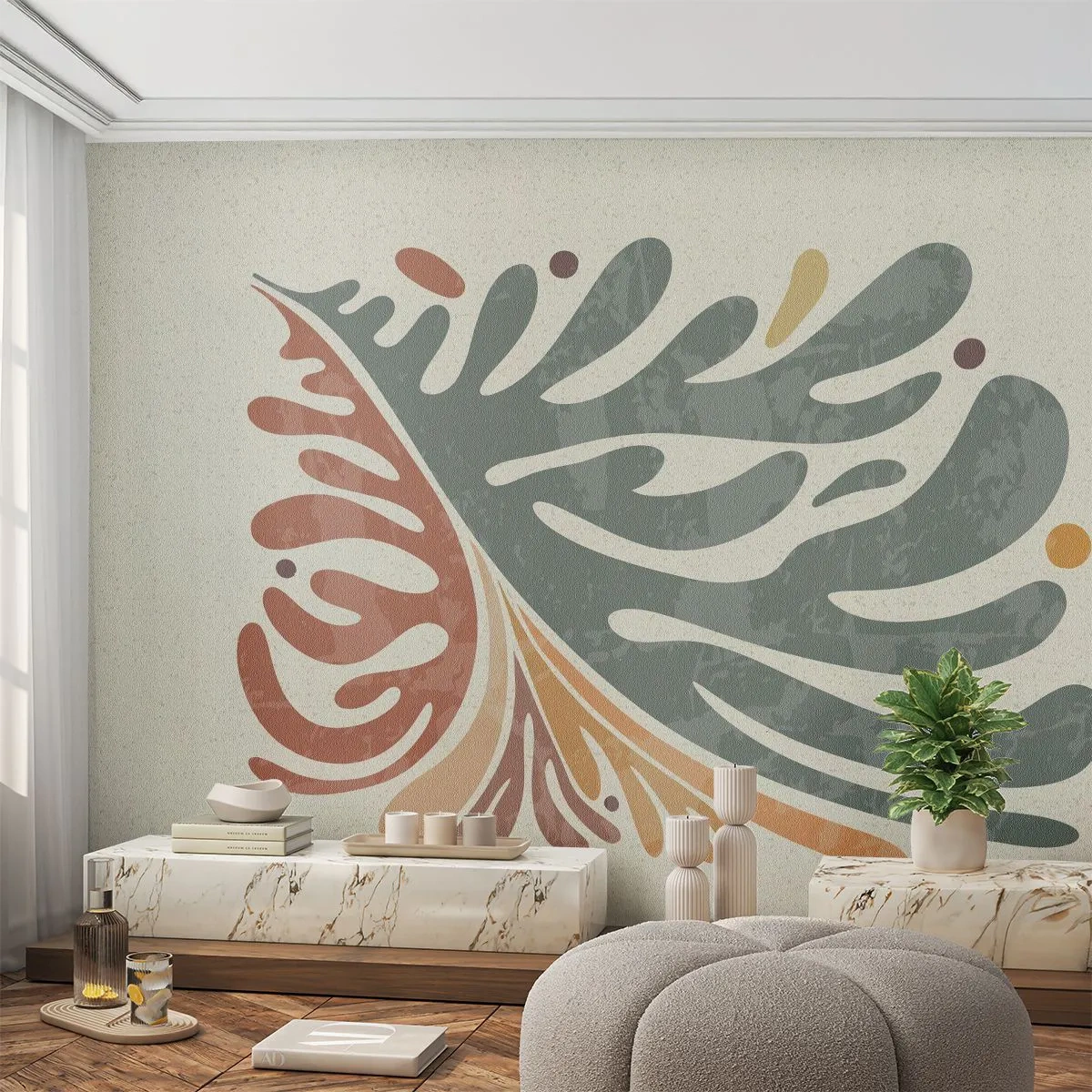 Photo Wallpaper Premium Sand - Multicolour Leaf - Boho, Minimalism, Piece - 150x105 cm