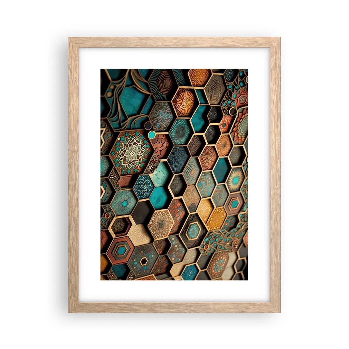 Poster in light oak frame - Arabic Ornaments - Variation - 30x40 cm
