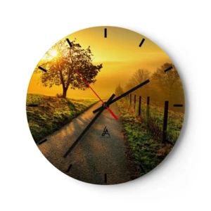 Wall clock - Clock on glass - The road is lit by the rays of the morning sun - 30x30cm - Honey Afternoon - Modern wall decoration for the living room, kitchen, and bedroom ARTTOR