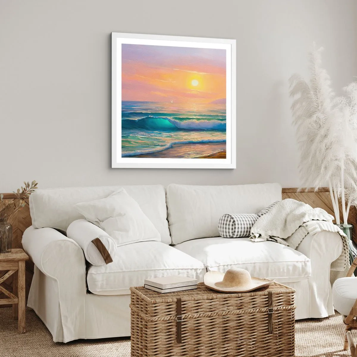 Poster in white frmae - Turquoise Song of the Waves - 30x30 cm