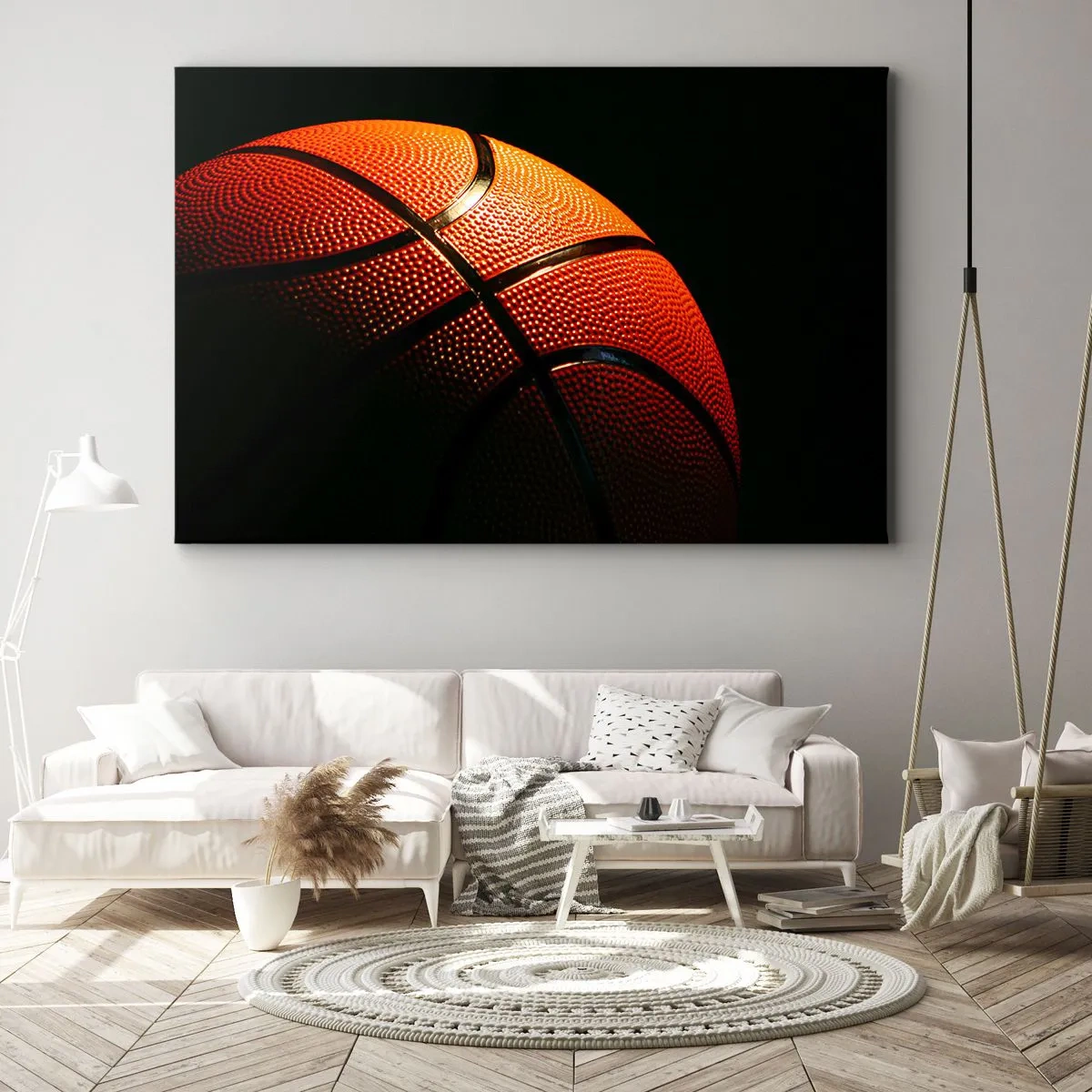 Canvas picture - Close-up of a basketball against a black background - 70x50cm - Beautiful Like a Planet - Modern wall decoration for the living room and bedroom ARTTOR
