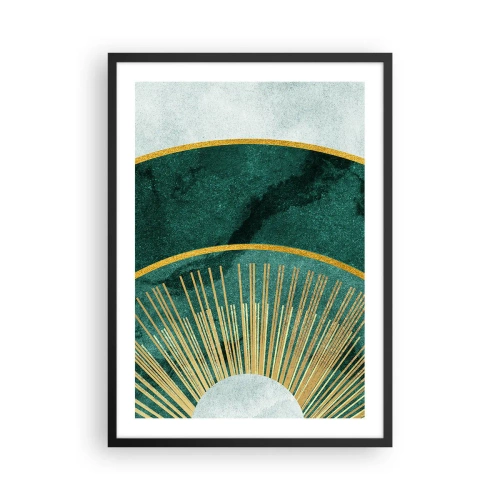Poster in black frame - An elegant geometric composition in shades of green and gold - 50x70cm - Another Solar System - Modern wall decoration for the living room and bedroom ARTTOR