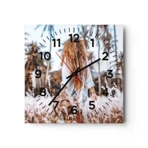 Wall clock - Clock on glass - Born from Grass Fluff - 30x30 cm