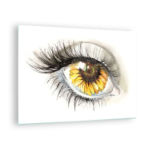 Glass picture - An eye with a sunflower motif surrounded by delicate details - 70x50cm - Look Hot As a Summer - Modern wall decoration for the living room and bedroom ARTTOR