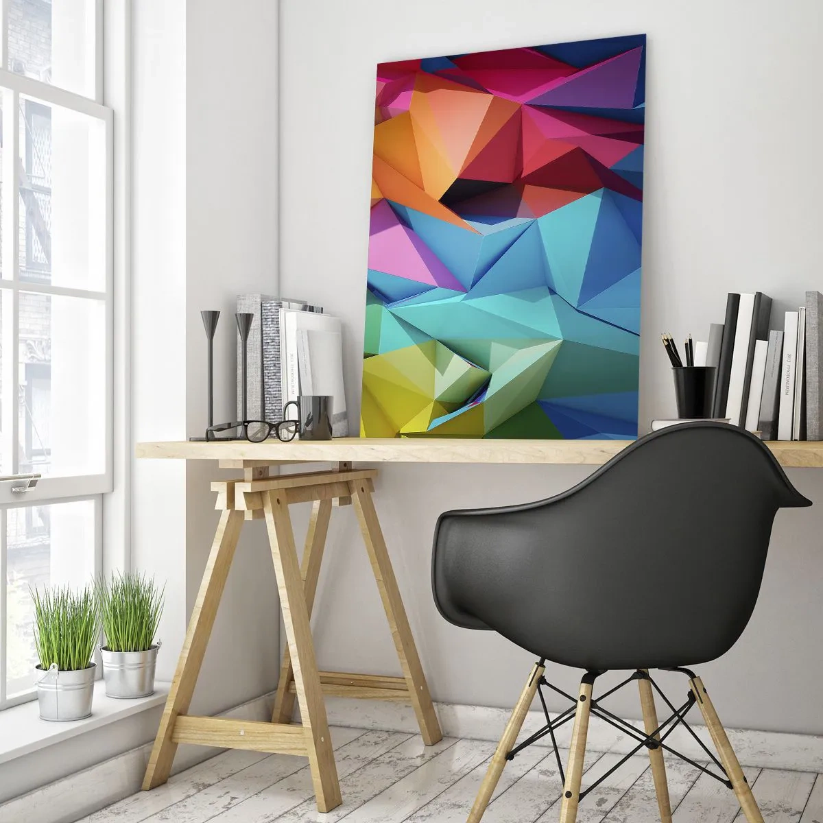 Glass picture - Rainbow Origami - 70x100 cm