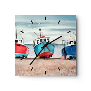 Wall clock - Clock on glass - Ready for Fishing - 40x40 cm