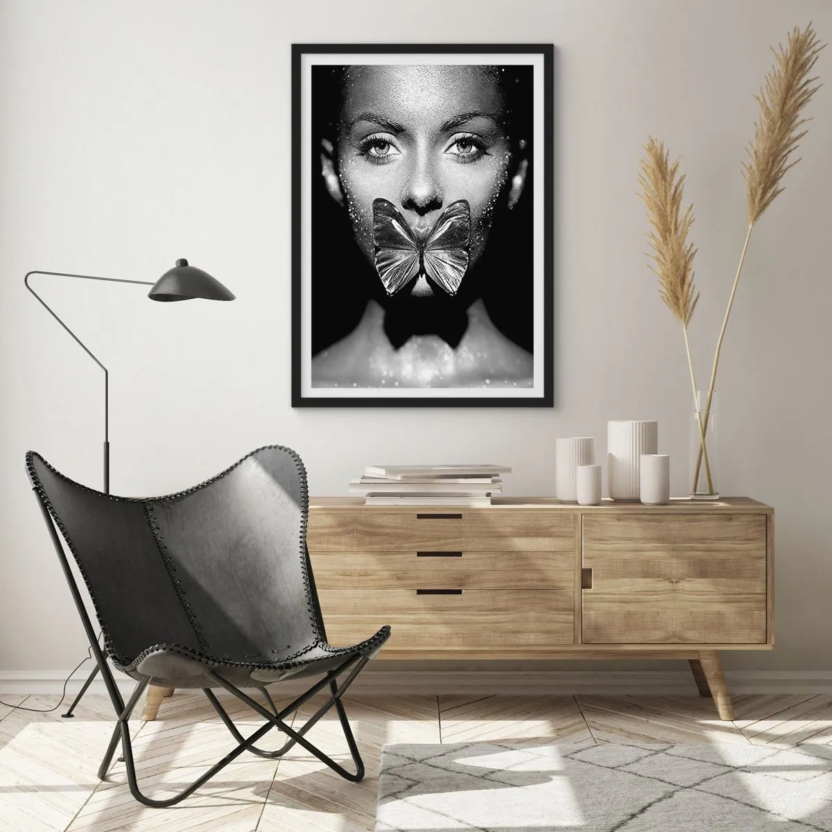 Poster in black frame - Butterfly Kiss - 30x40 cm