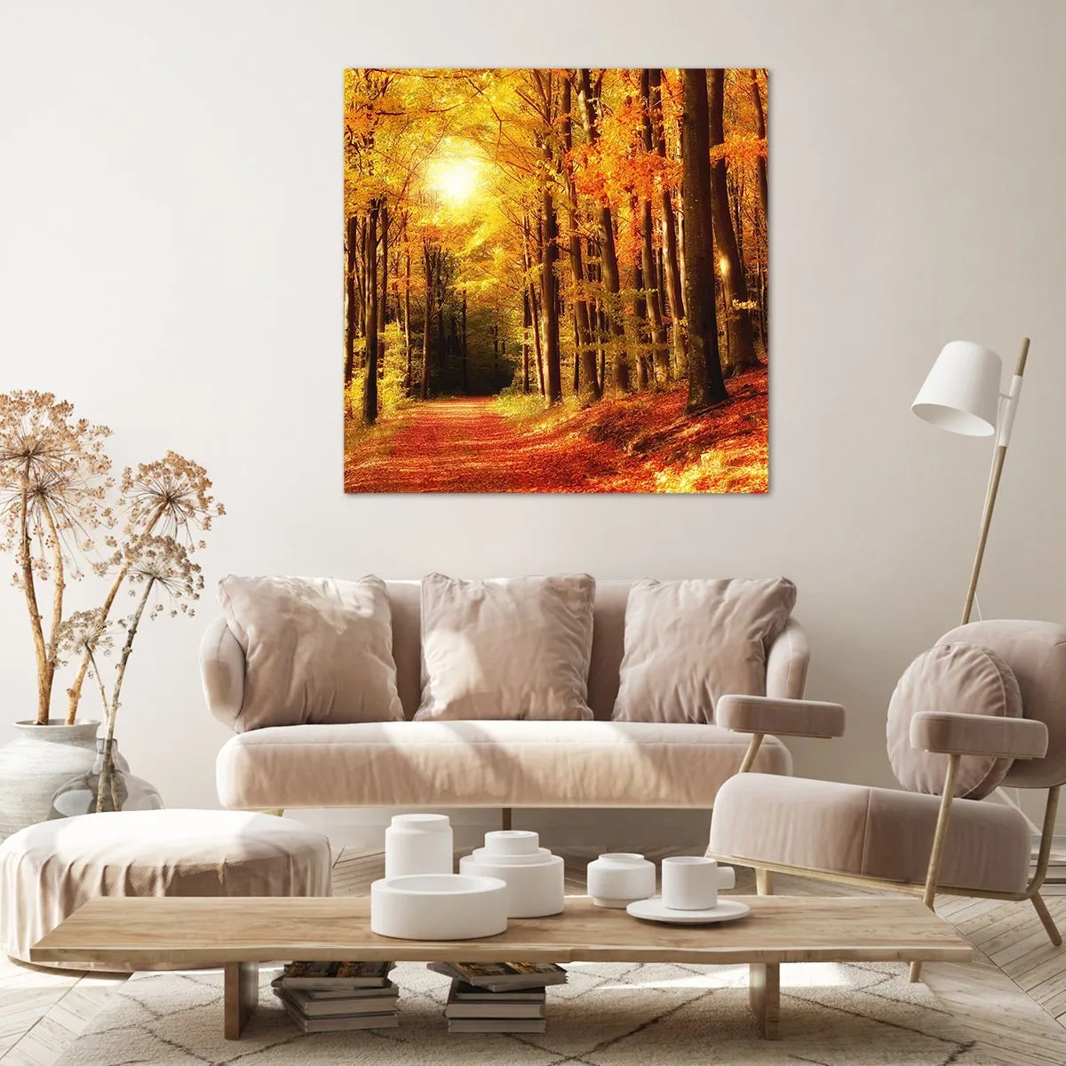 Canvas picture - Golden Autumn on a Forest Path - 70x70 cm
