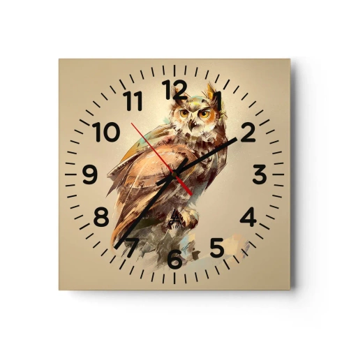 Wall clock - Clock on glass - The Wisest Owl - 30x30 cm