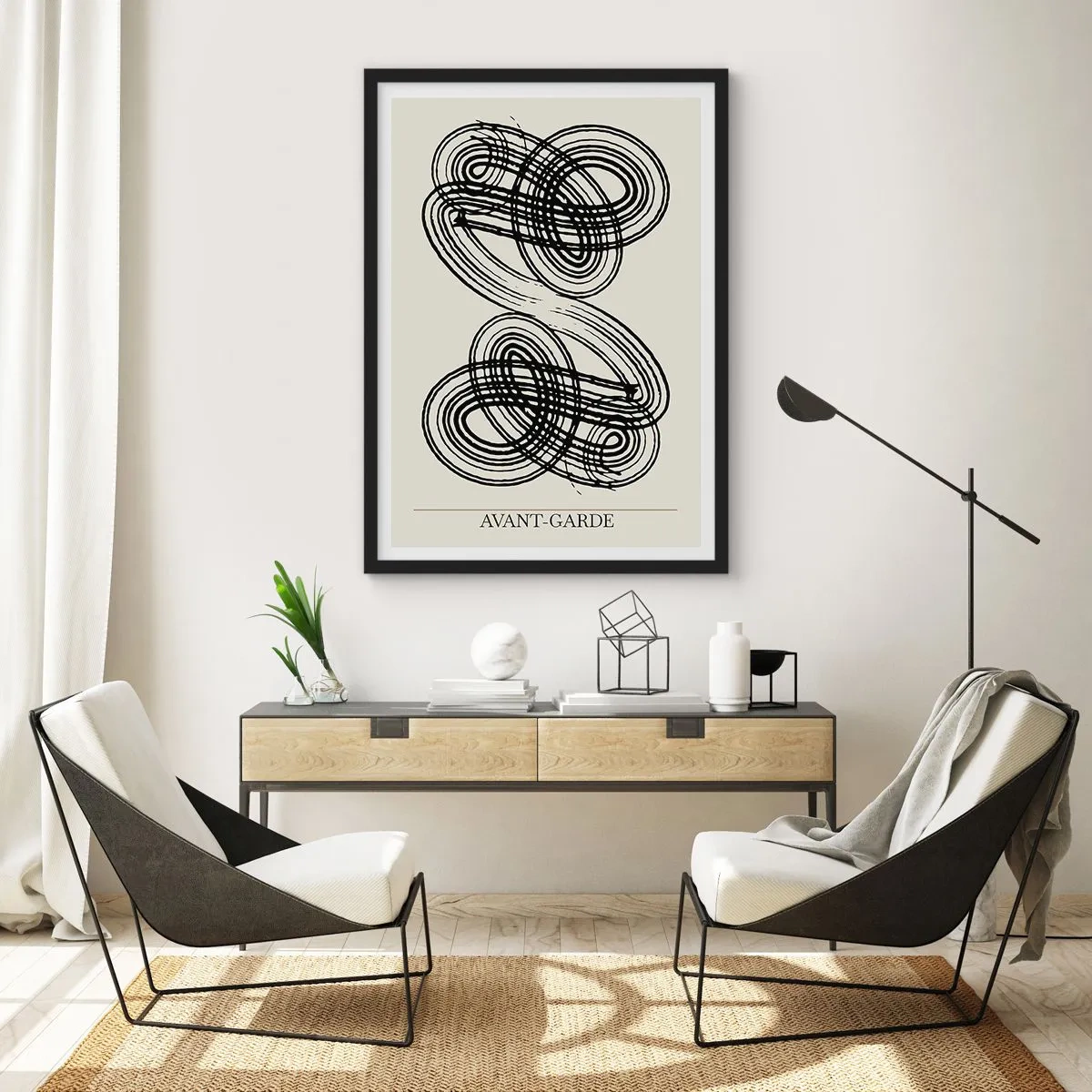 Poster in black frame - Abstract composition of avant-garde lines - 50x70cm - Spontaneous Result - Modern wall decoration for the living room and bedroom ARTTOR