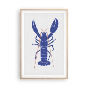 Poster in light oak frame - Exquisite Lobster in Navy Blue - 61x91 cm