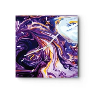 Wall clock - Clock on glass - Bending of Space in Purple - 30x30 cm