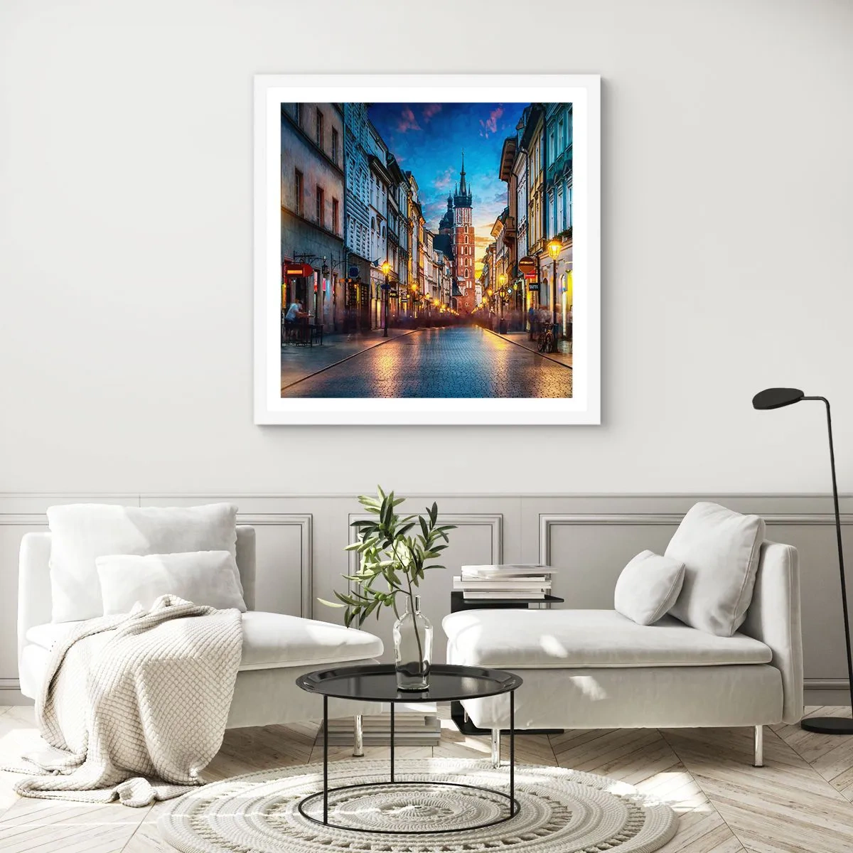 Poster in white frmae - Charm of Cracow - 60x60 cm