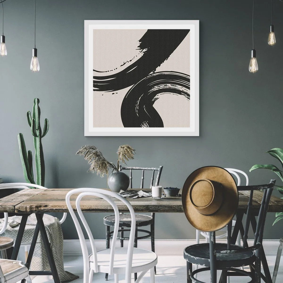 Poster in white frmae - With Big Circural Strokes - 40x40 cm