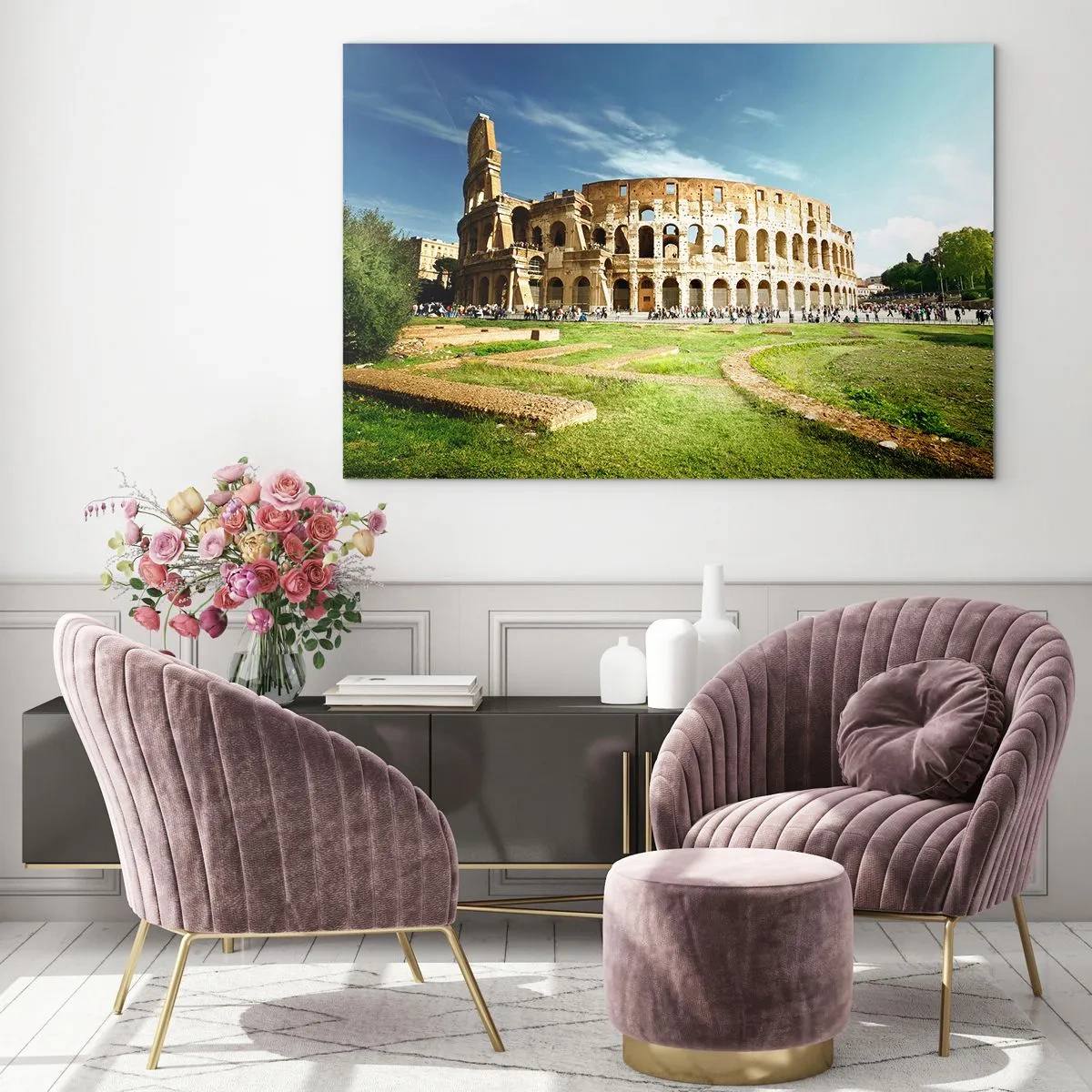 Glass picture - The Colosseum in Rome illuminated by the sun - 70x50cm - You Can Hear The Sound of Guns - Modern wall decoration for the living room and bedroom ARTTOR