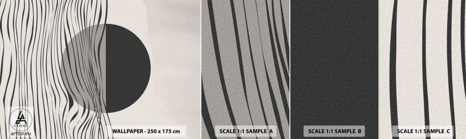 Photo Wallpaper Sample Self-Adhesive Deluxe Sticker - Half Composition - Abstraction, Piece, Black and white - 100x30 cm