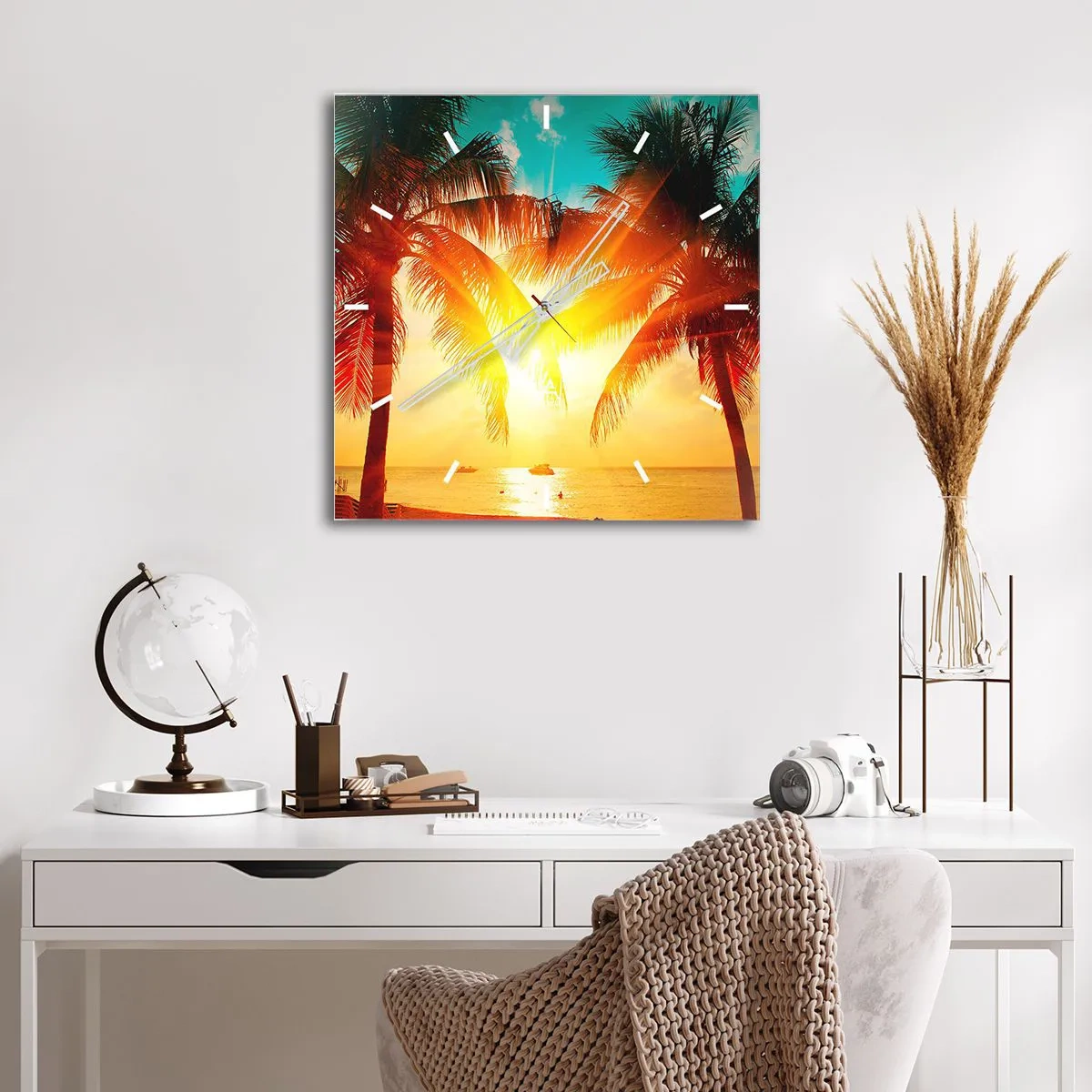 Wall clock - Clock on glass - Exotic Couple - 30x30 cm